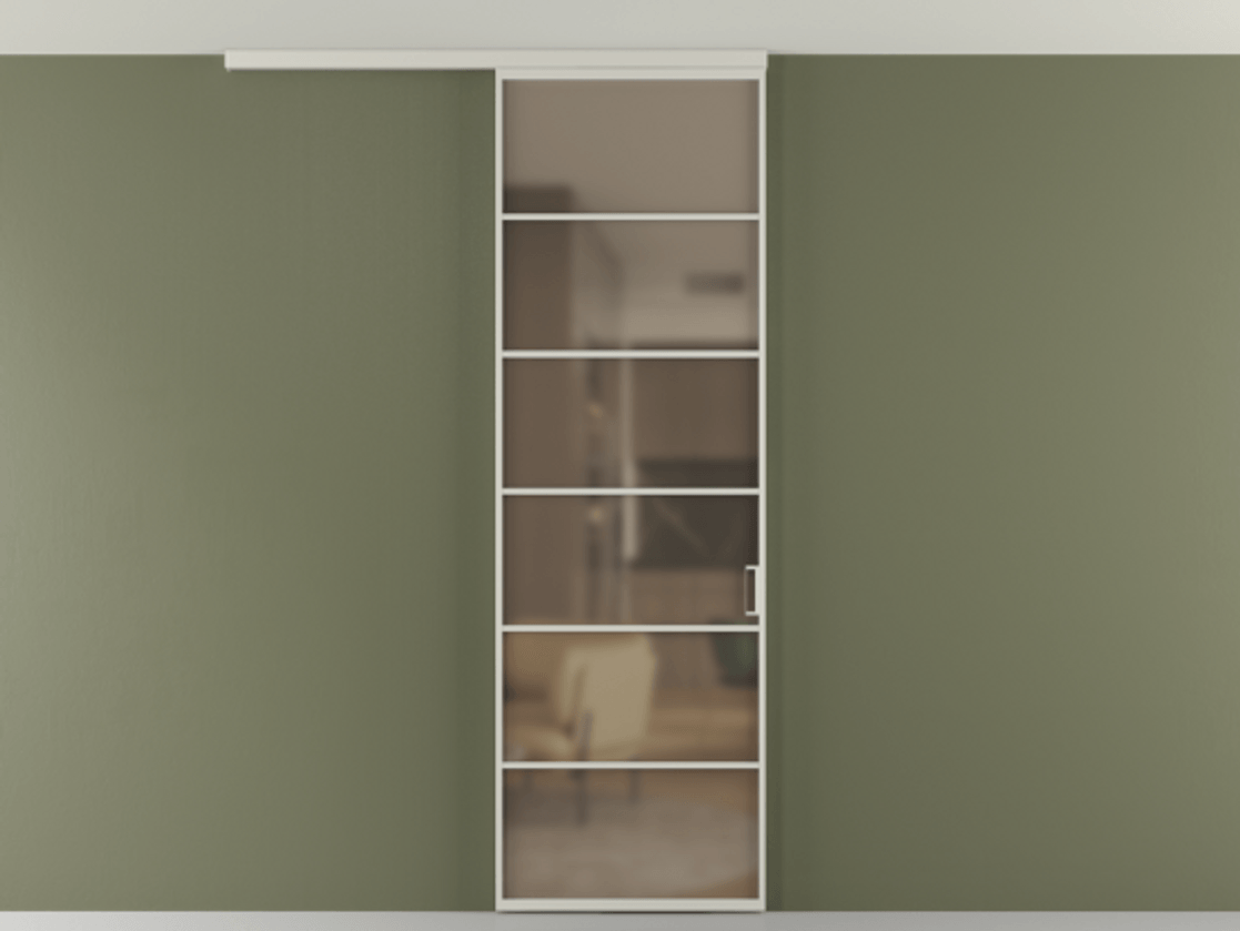 Перегородка Формато вдоль стены на потолок 1 створка АЛПР 040.04 Алюминий тёплый серый Сатинированное бронзовое стекло, триплекс Цена 696610 AMD | Volhovec