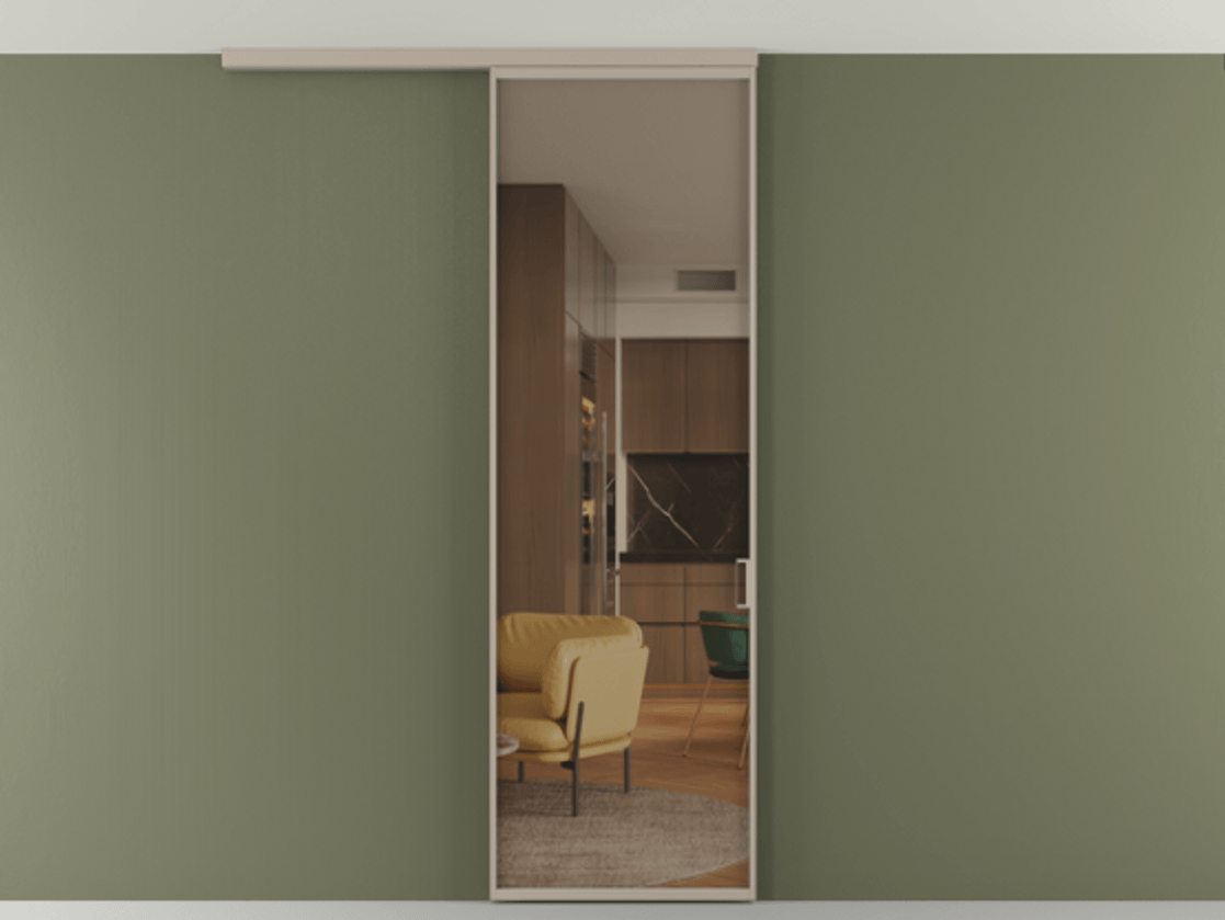 Перегородка Формато вдоль стены на потолок 1 створка АЛПР 040.01 Алюминий бисквитный Прозрачное бронзовое стекло, триплекс Цена 623170 AMD | Volhovec