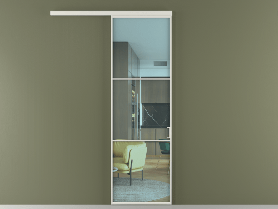 Перегородка Формато вдоль стены 1 створка АЛПР 040.03 Алюминий серый Прозрачное голубое стекло, триплекс Цена 715400 AMD  | Volhovec