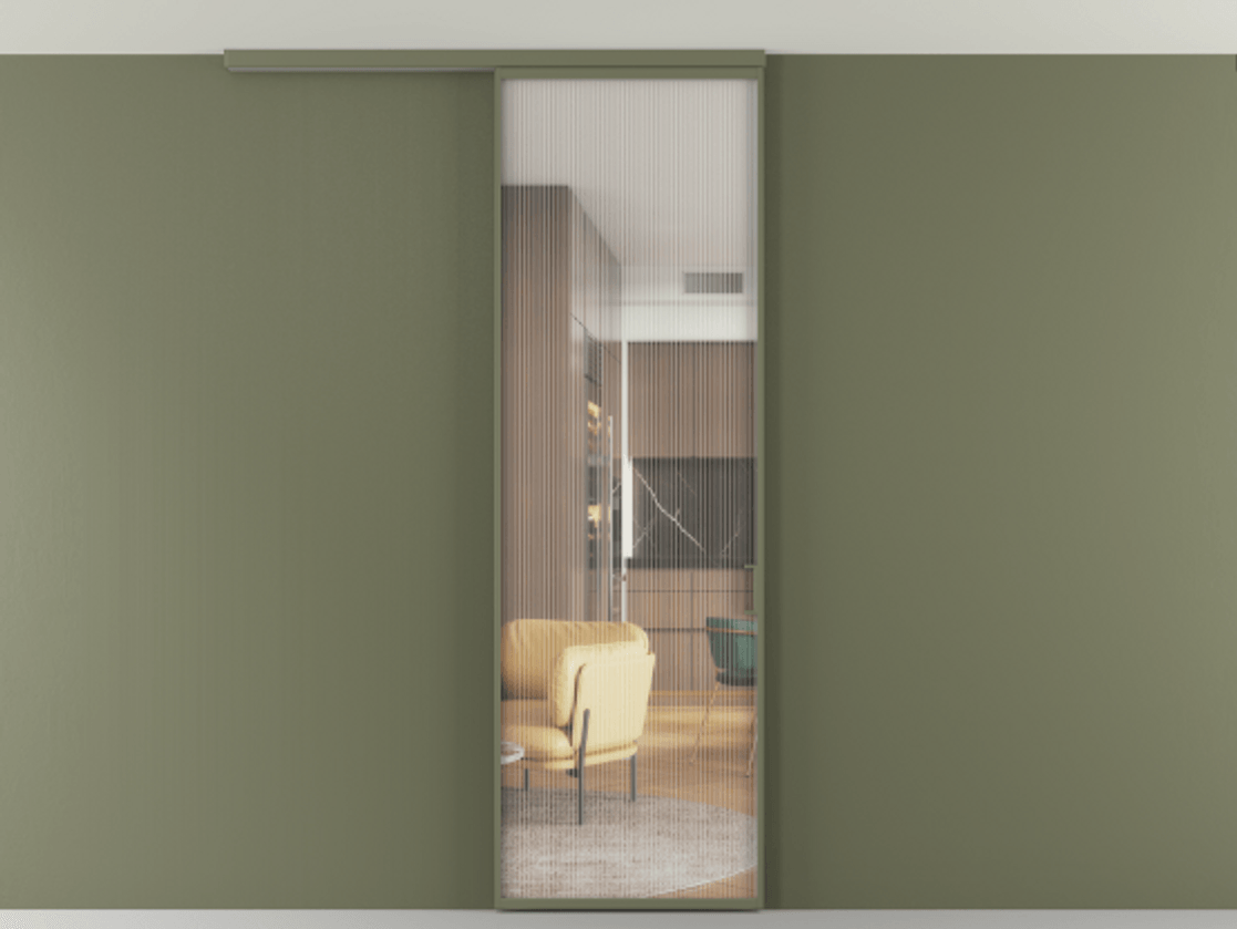 Перегородка Формато вдоль стены на потолок 1 створка АЛПР 040.01 Алюминий оливковый тёмный Рифлёное стекло "Мору", триплекс Цена 692180 AMD | Volhovec