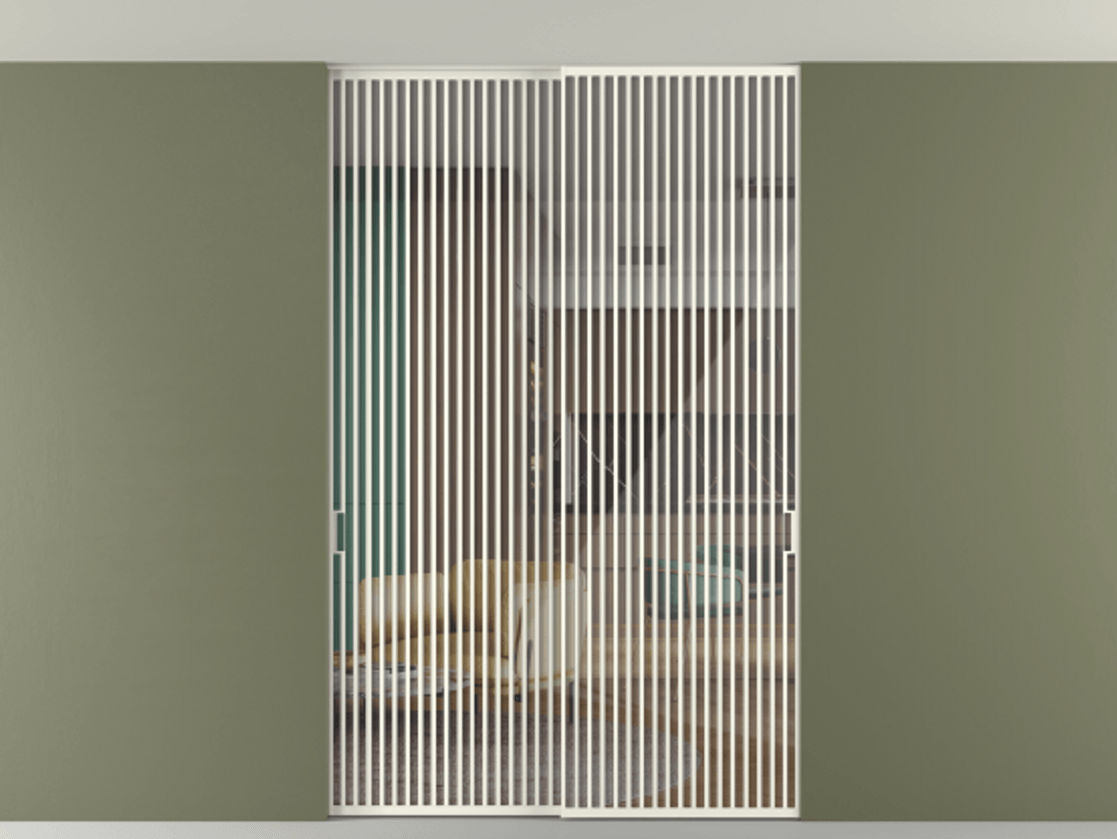 Перегородка Формато внутри проёма скрытое крепление в потолок 2 створки АЛПР 040.06 Алюминий жемчужный Рефлективное прозрачное стекло "Стопсол", калёное Цена 3514430 AMD | Volhovec