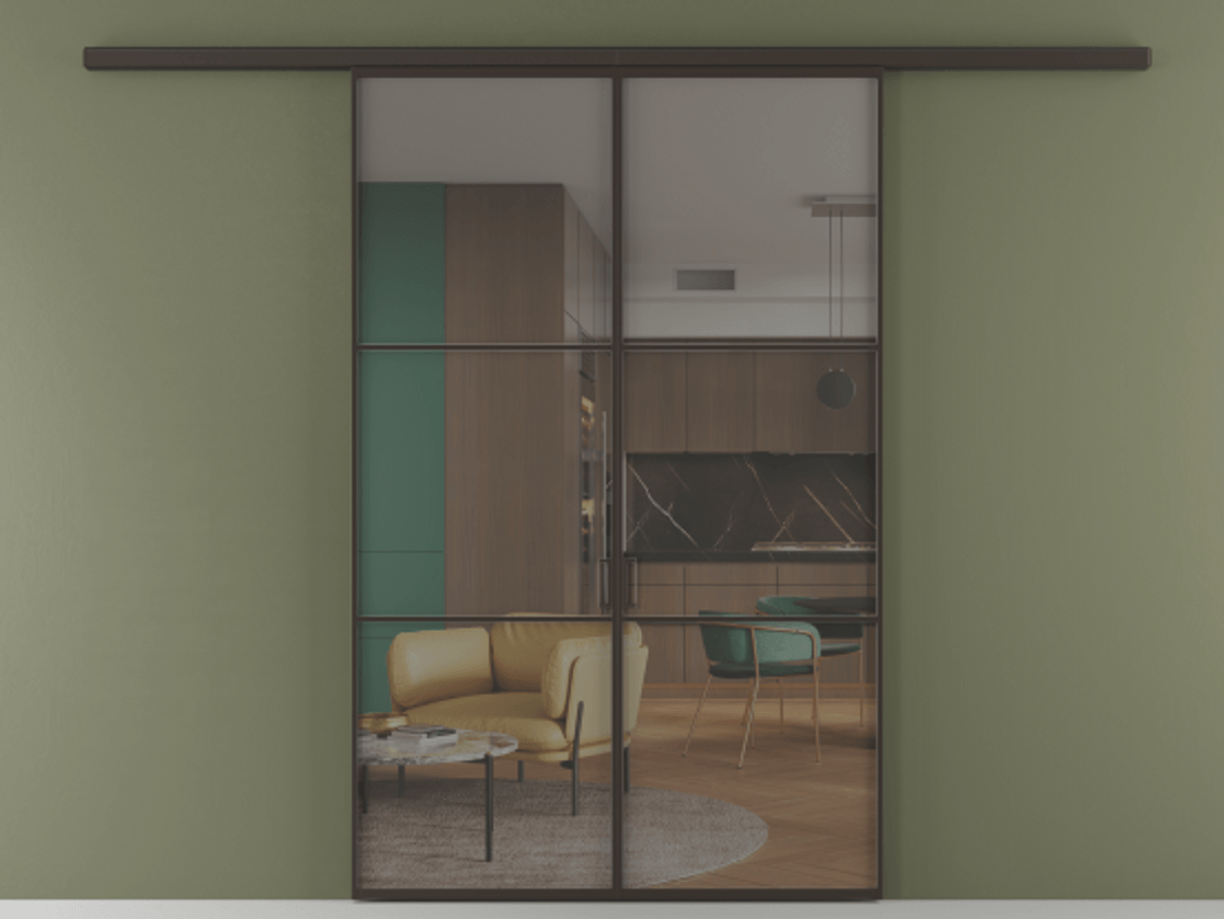 Перегородка Формато вдоль стены 2 створки АЛПР 040.03 Алюминий антрацит Прозрачное серое стекло, триплекс Цена 1318110 AMD | Volhovec