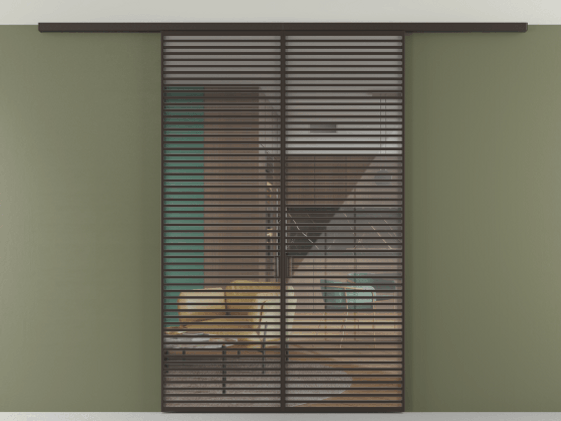 Перегородка Формато вдоль стены на потолок 2 створки АЛПР 040.07 Алюминий антрацит Рефлективное прозрачное стекло "Стопсол", калёное Цена 2563770 AMD | Volhovec