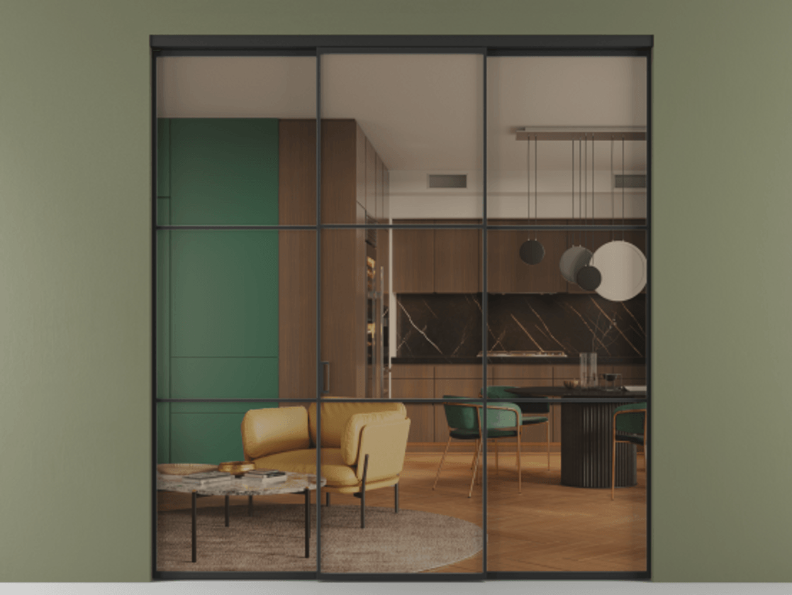 Перегородка Формато внутри проёма 3 створки АЛПР 040.03 Алюминий Черный Прозрачное бронзовое стекло, триплекс. Скрытый короб ЧЕР Цена 1537460 AMD 1. Полотно 3 шт. (800/2100 мм)
2. Комплект установки раздвижной системы
3. Базовый комплект фурнитуры
4.Ручка Рондо. Фабрика дверей Волховец 8 (800) 551 43 19 Перегородка Формато внутри проёма 3 створки АЛПР 040.03 Алюминий Черный Прозрачное бронзовое стекло, триплекс Цена 1537460 AMD | Volhovec