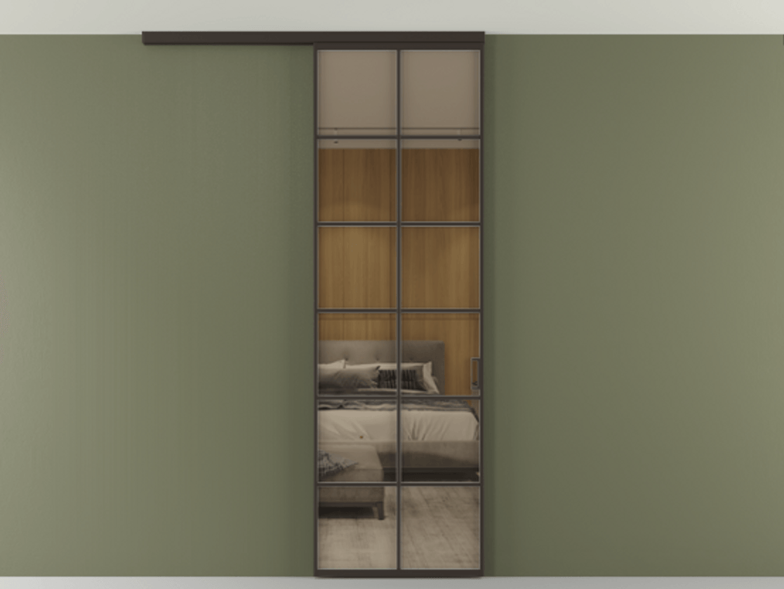 Перегородка Формато вдоль стены на потолок 1 створка АЛПР 040.05 Алюминий антрацит Рефлективное бронзовое стекло "Стопсол", калёное Цена 770520 AMD | Volhovec