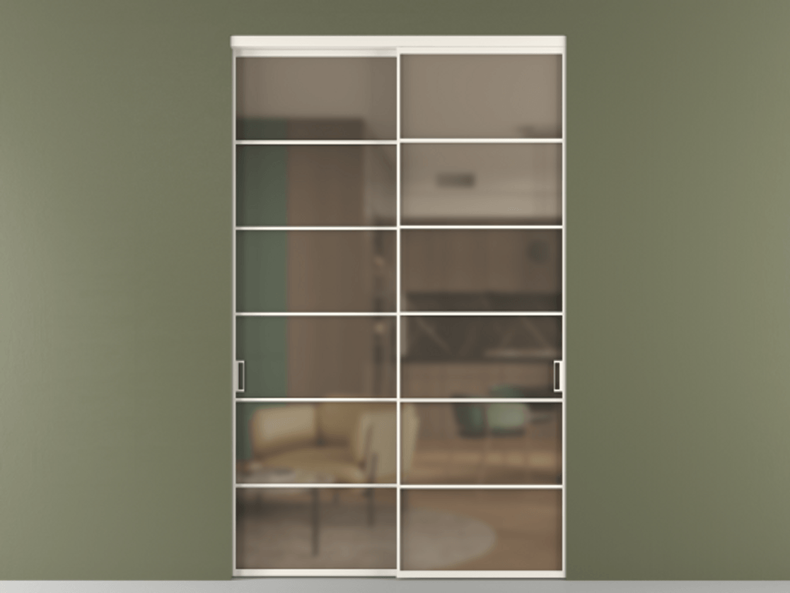 Перегородка Формато внутри проёма 2 створки АЛПР 040.04 Алюминий пудровый белый Сатинированное бронзовое стекло, триплекс Цена 2943420 AMD  | Volhovec