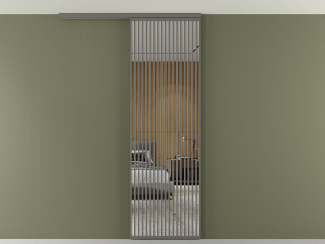 Перегородка Формато вдоль стены на потолок 1 створка АЛПР 040.06 Алюминий классический серый Двустороннее зеркало, триплекс , триплекс 6 мм Цена 187228 ₽ | Volhovec