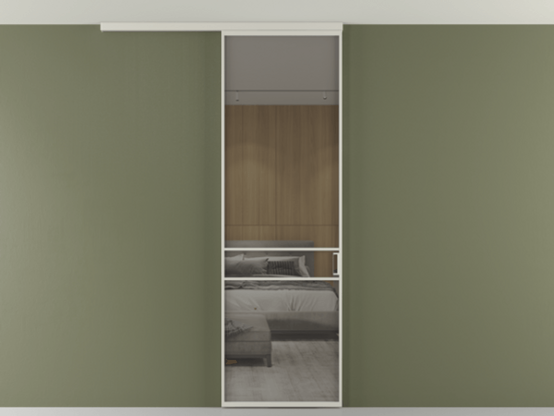 Перегородка Формато вдоль стены на потолок 1 створка АЛПР 040.02 Алюминий тёплый серый Рефлективное серое стекло "Стопсол", калёное Цена 846440 AMD | Volhovec