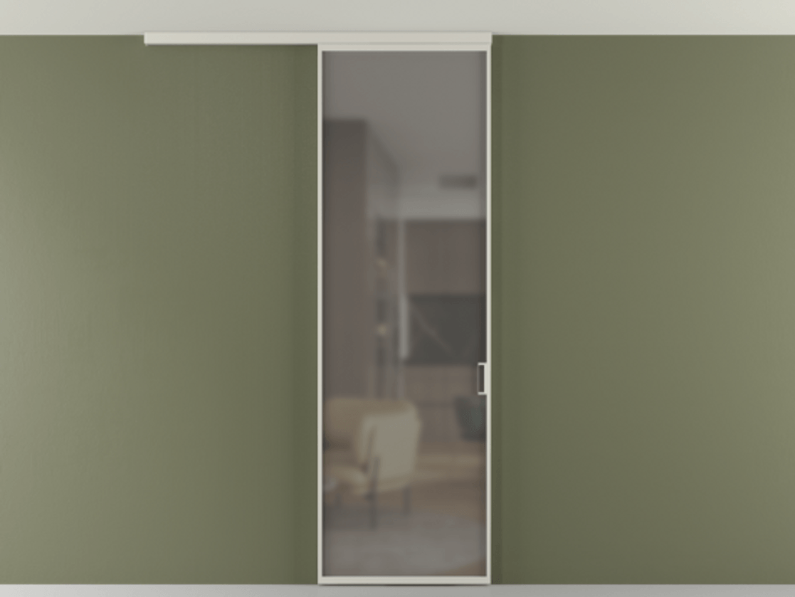 Перегородка Формато вдоль стены на потолок 1 створка АЛПР 040.01 Алюминий тёплый серый Сатинированное серое стекло, триплекс Цена 623170 AMD | Volhovec