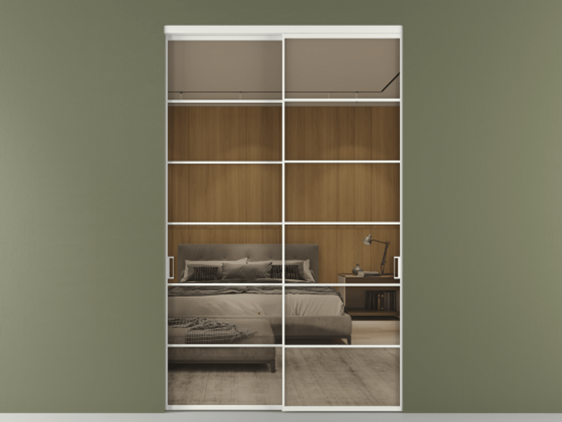 Перегородка Formato внутри проёма 2 створки АЛПР 040.04 Алюминий светло-серый Рефлективное бронзовое стекло "Stopsol", калёное Цена 3330860 AMD  | Volhovec