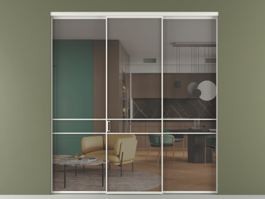 Перегородка Formato внутри проёма 3 створки АЛПР 040.02 Алюминий серый Прозрачное серое стекло, триплекс Цена 1600180 AMD | Volhovec