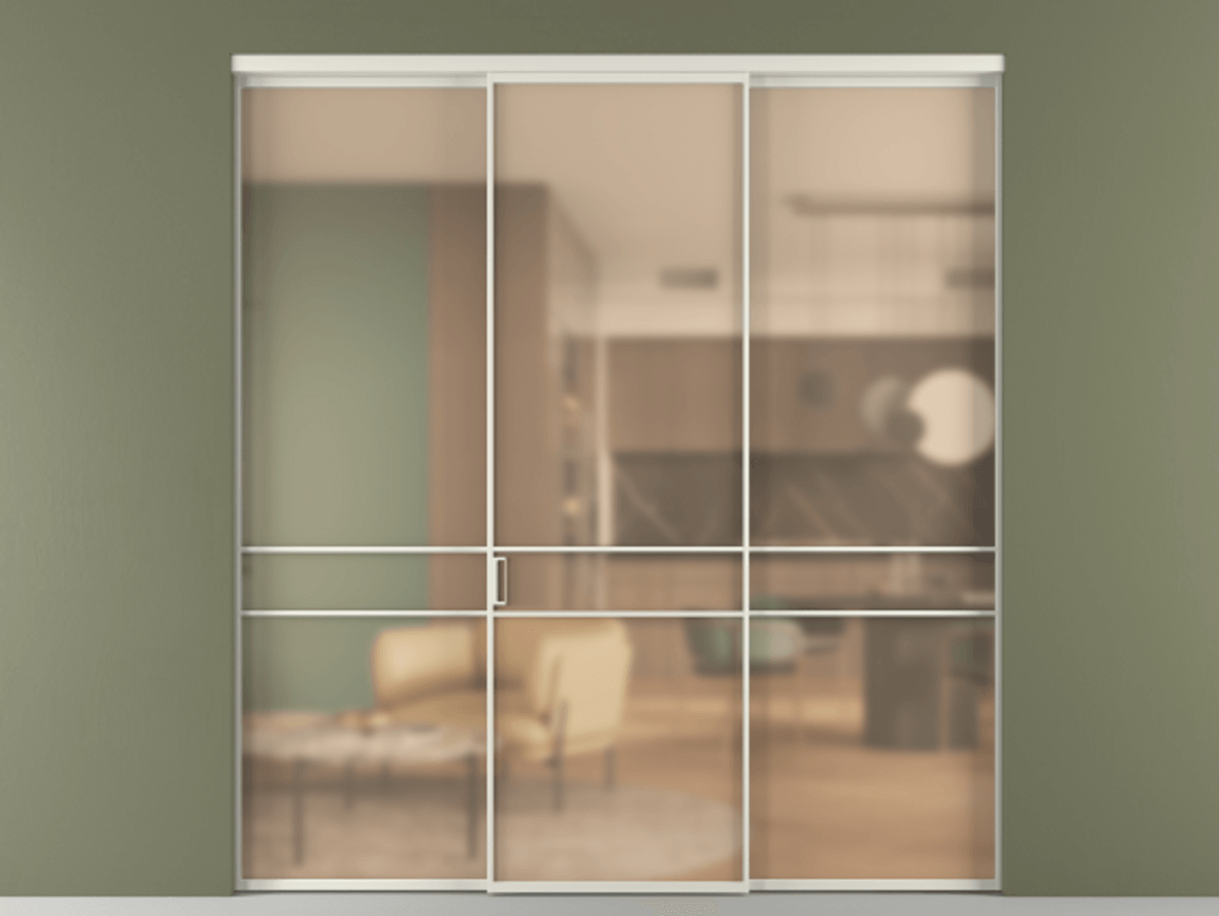 Перегородка Formato внутри проёма 3 створки АЛПР 040.02 Алюминий Белый Сатинированное оранжевое стекло, триплекс Цена 1609800 AMD | Volhovec