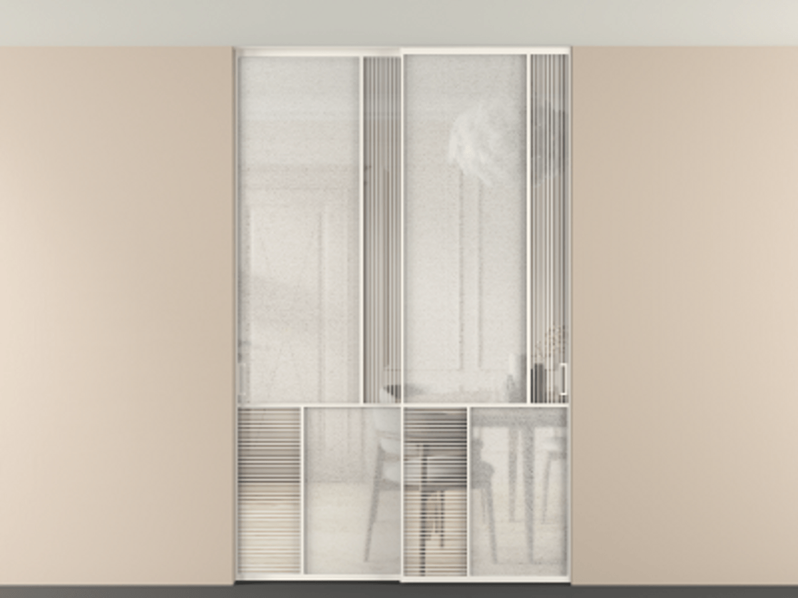 Перегородка Мозаик внутри проёма скрытое крепление в потолок 2 створки АЛПР 041.21 Алюминий пудровый белый Рифлёное стекло "Дюна", триплекс, 6 мм + Фактурное стекло "Лёд", триплекс. Цена 2296870 AMD . Фабрика дверей Волховец 8 (800) 551 43 19 Перегородка Мозаик внутри проёма скрытое крепление в потолок 2 створки АЛПР 041.21 Алюминий пудровый белый Рифлёное стекло "Дюна", триплекс, 6 мм + Фактурное стекло "Лёд", триплекс Цена 2296870 AMD | Volhovec