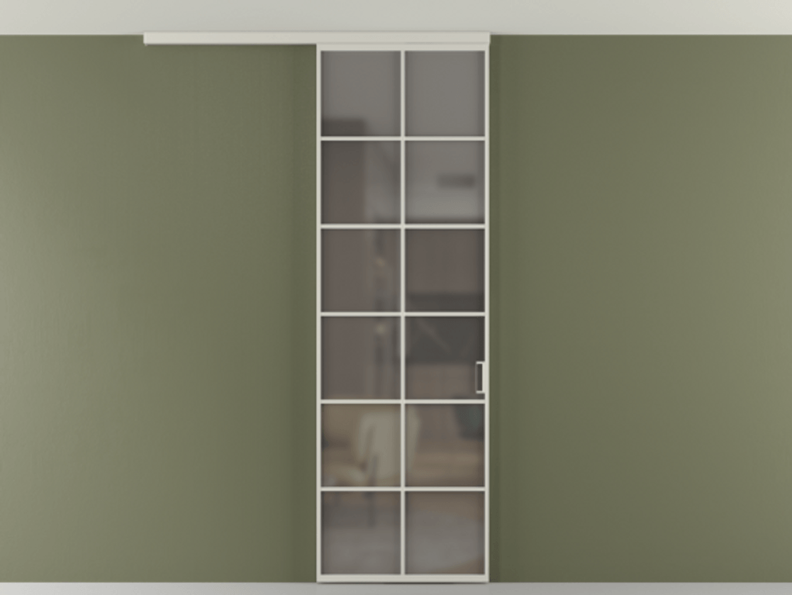 Перегородка Формато вдоль стены на потолок 1 створка АЛПР 040.05 Алюминий тёплый серый Сатинированное серое стекло, триплекс Цена 696610 AMD | Volhovec