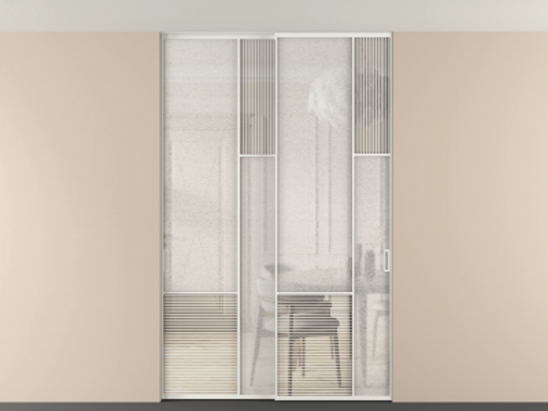 Перегородка Мозаик внутри проёма скрытое крепление в потолок 2 створки АЛПР 041.12 Алюминий светло-серый Рифлёное стекло "Дюна", триплекс, 6 мм + Фактурное стекло "Лёд", триплекс. Цена 2296870 AMD . Фабрика дверей Волховец 8 (800) 551 43 19 Перегородка Мозаик внутри проёма скрытое крепление в потолок 2 створки АЛПР 041.12 Алюминий светло-серый Рифлёное стекло "Дюна", триплекс, 6 мм + Фактурное стекло "Лёд", триплекс Цена 2296870 AMD | Volhovec