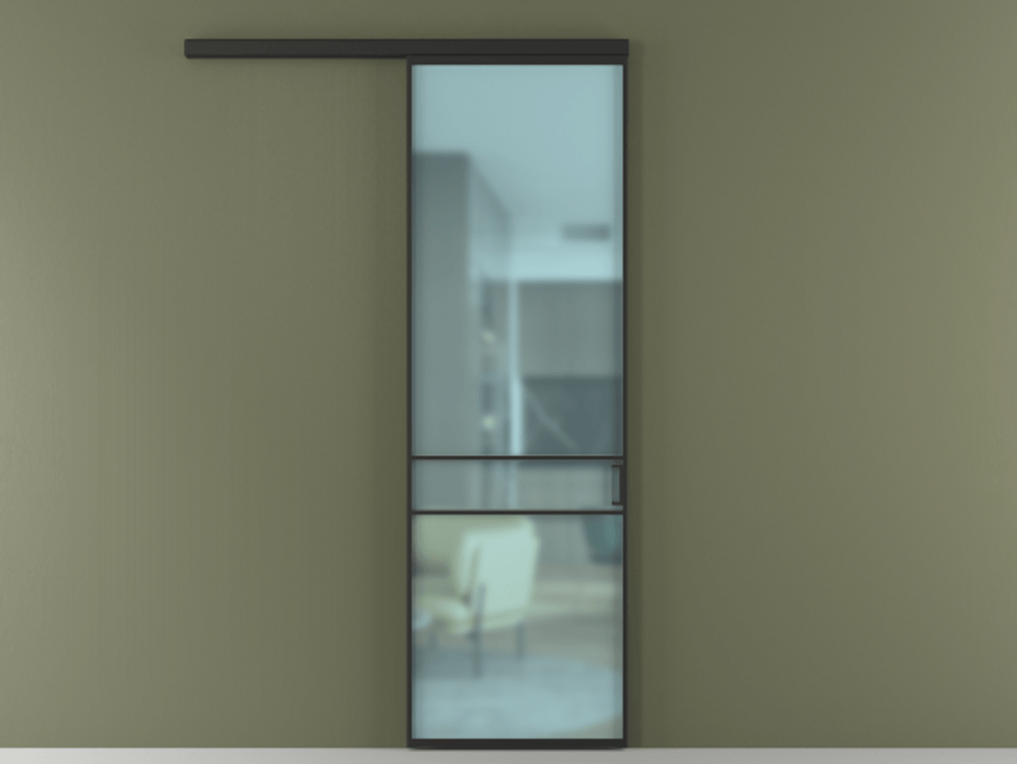 Перегородка Формато вдоль стены 1 створка АЛПР 040.02 Алюминий Черный Сатинированное голубое стекло, триплекс Цена 687200 AMD  | Volhovec