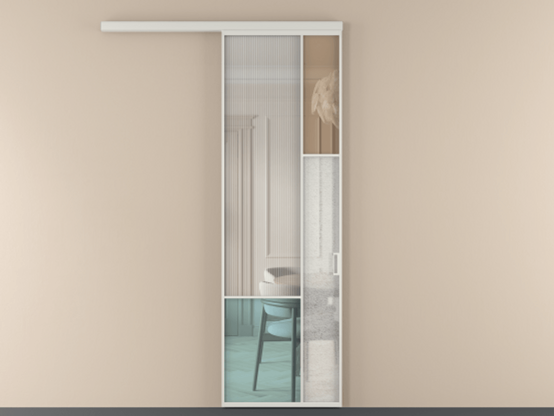 Перегородка Mosaic вдоль стены 1 створка АЛПР 041.12 Алюминий Белый Комбинация стекол Группы 1 и Группы 3 Цена 926600 AMD | Volhovec