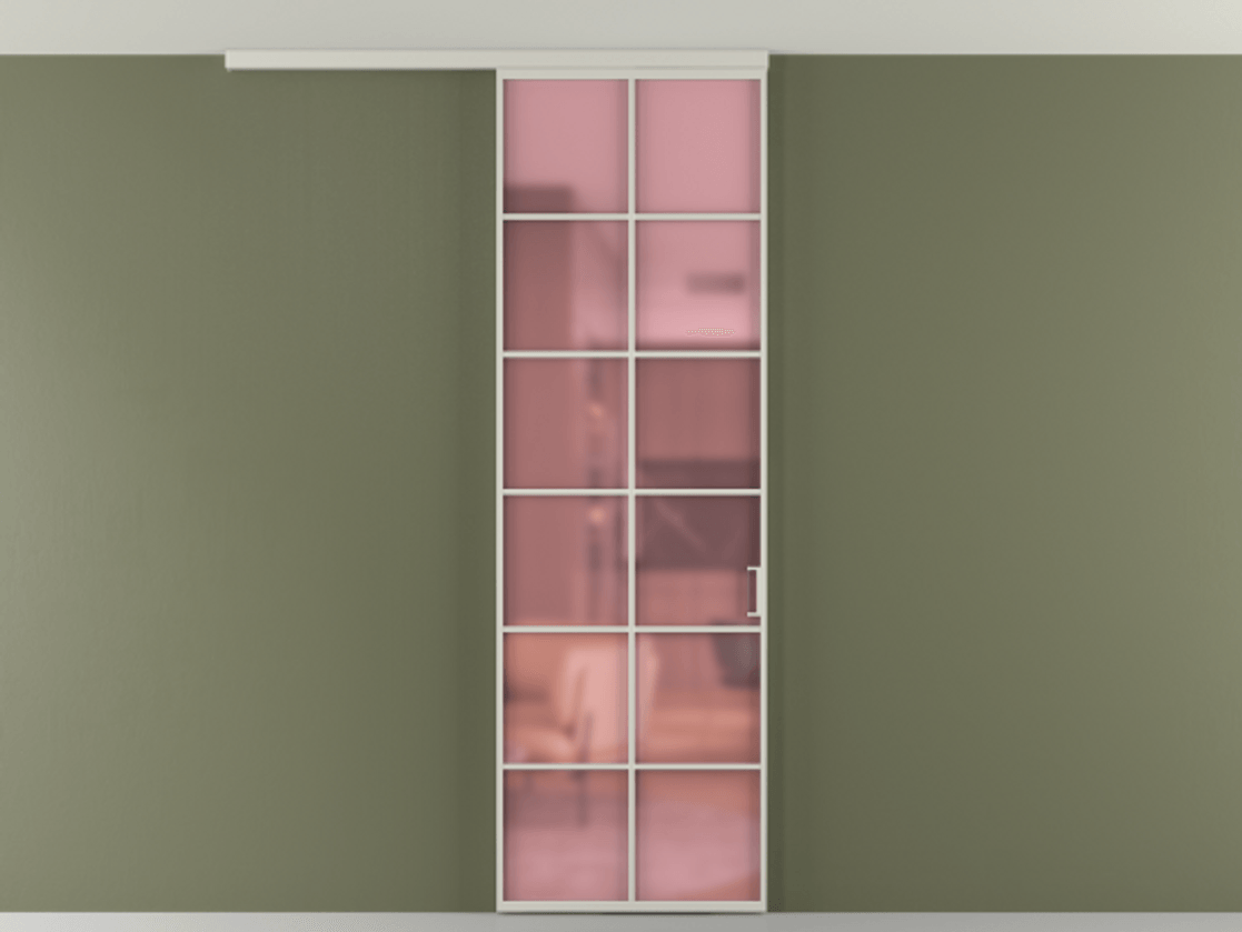 Перегородка Формато вдоль стены на потолок 1 створка АЛПР 040.05 Алюминий тёплый серый Сатинированное розовое стекло, триплекс Цена 5400 AZE | Volhovec