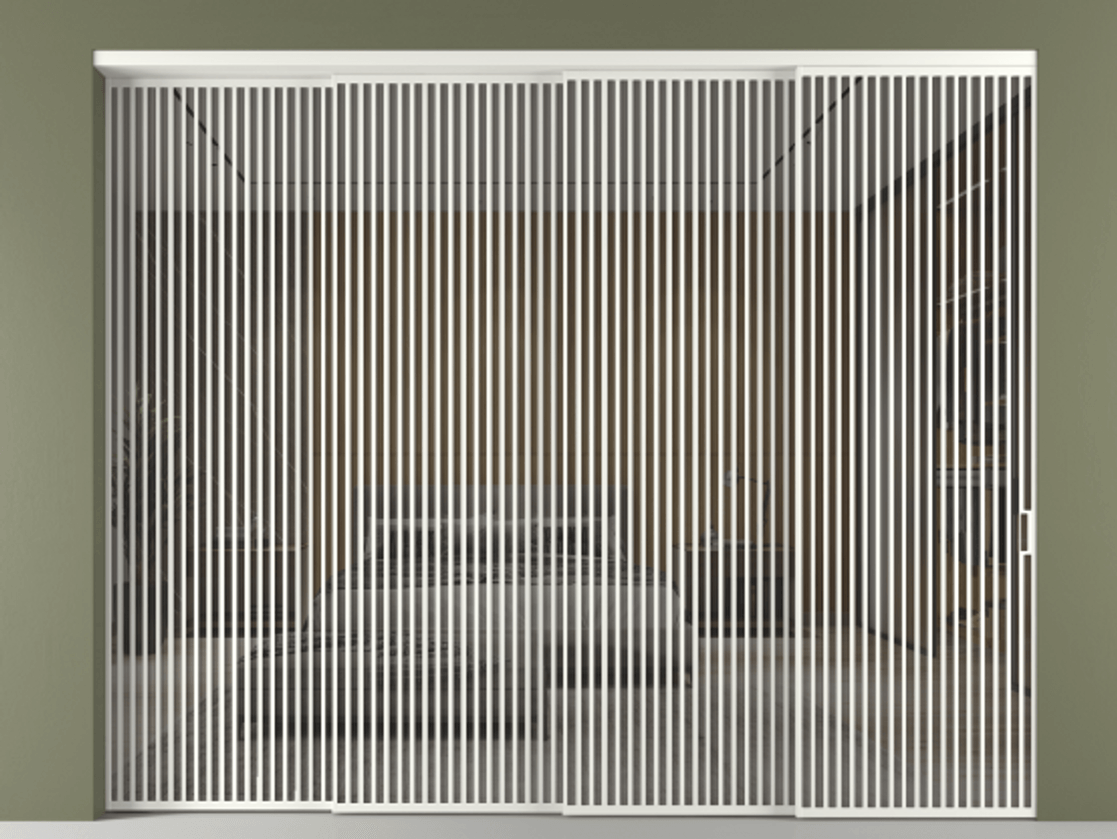 Перегородка Формато внутри проёма 4 створки с синхронным механизмом АЛПР 040.06 Алюминий светло-серый Рефлективное серое стекло "Стопсол", калёное Цена 5414890 AMD | Volhovec