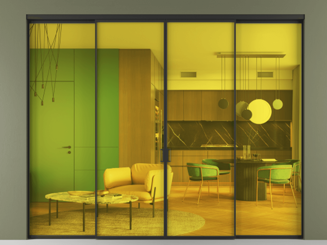 Перегородка Формато внутри проёма 4 створки АЛПР 040.01 Алюминий Черный Прозрачное жёлтое стекло, триплекс Цена 2072800 AMD  | Volhovec