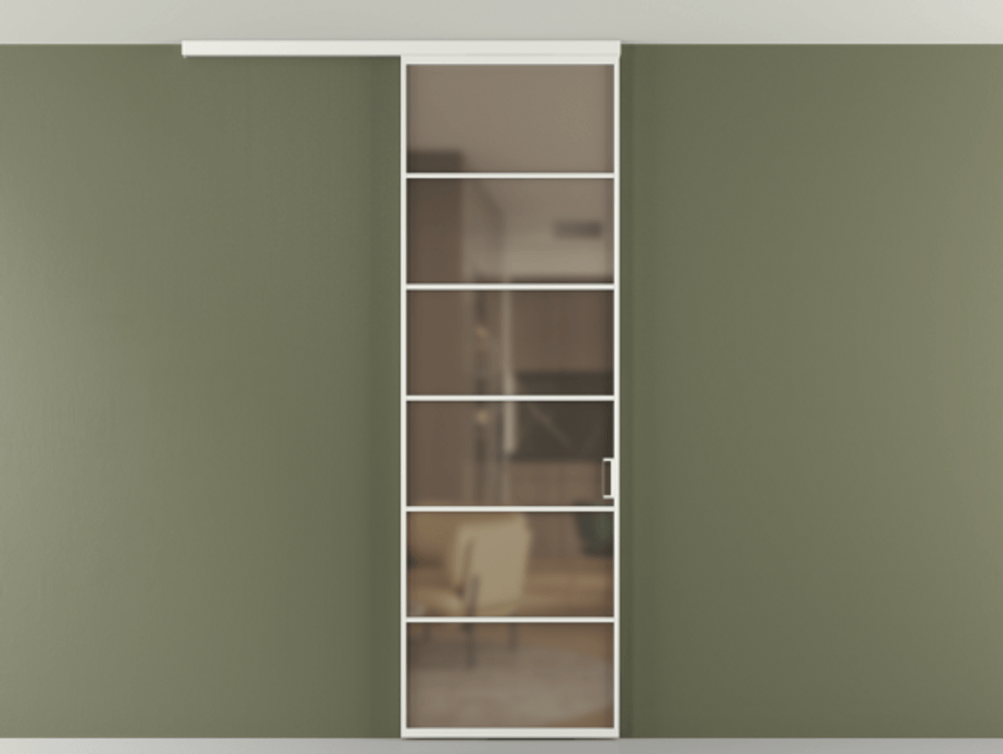 Перегородка Формато вдоль стены на потолок 1 створка АЛПР 040.04 Алюминий светло-серый Сатинированное бронзовое стекло, триплекс Цена 850351 AMD | Volhovec