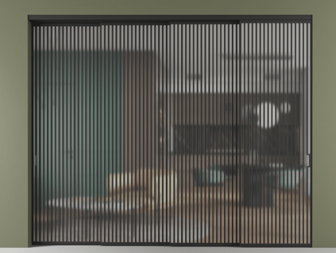 Перегородка Formato внутри проёма телескопик синхро 3 АЛПР 040.06 Алюминий Черный Сатинированное стекло "Matelux Crystal Vision", калёное, 6 мм, матовое, каленое 6 мм Цена 5764100 AMD | Volhovec