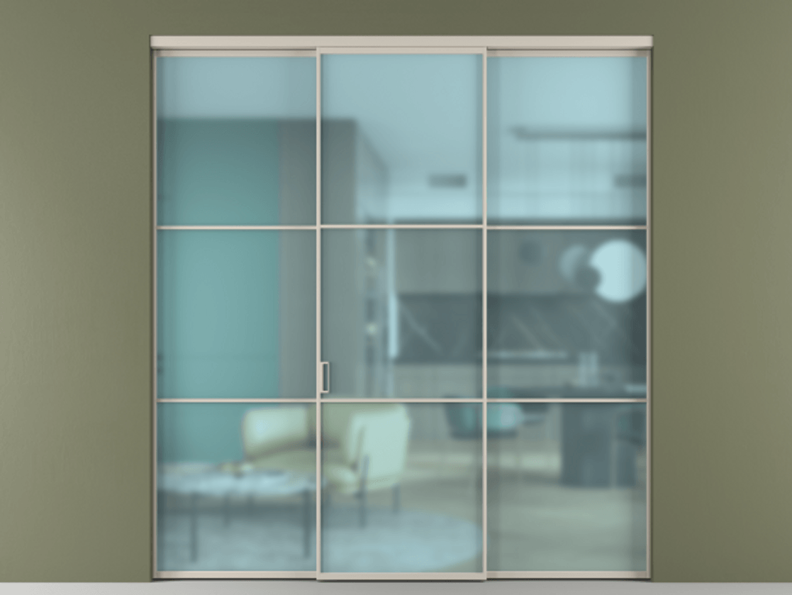 Перегородка Формато внутри проёма 3 створки АЛПР 040.03 Алюминий светло-бежевый Сатинированное голубое стекло, триплекс Цена 1600200 AMD | Volhovec