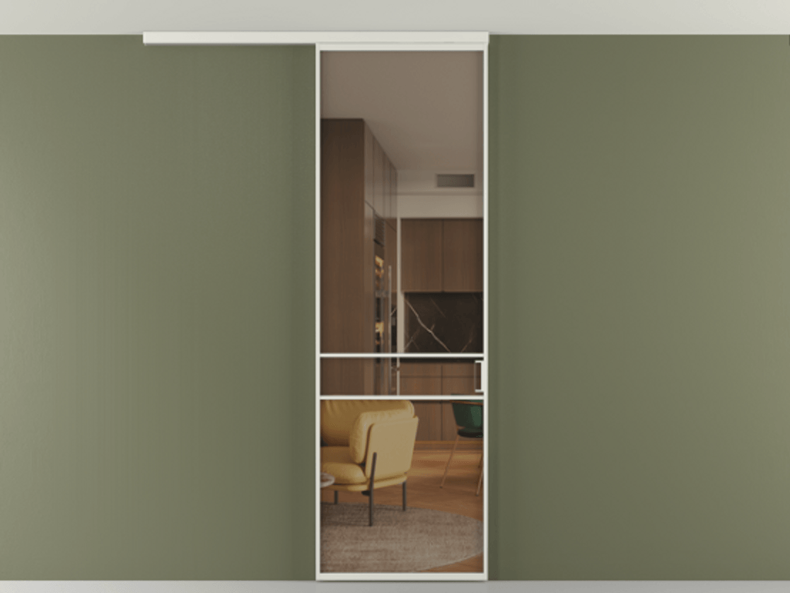 Перегородка Формато вдоль стены на потолок 1 створка АЛПР 040.02 Алюминий серый Прозрачное бронзовое стекло, триплекс Цена 5050 AZE | Volhovec