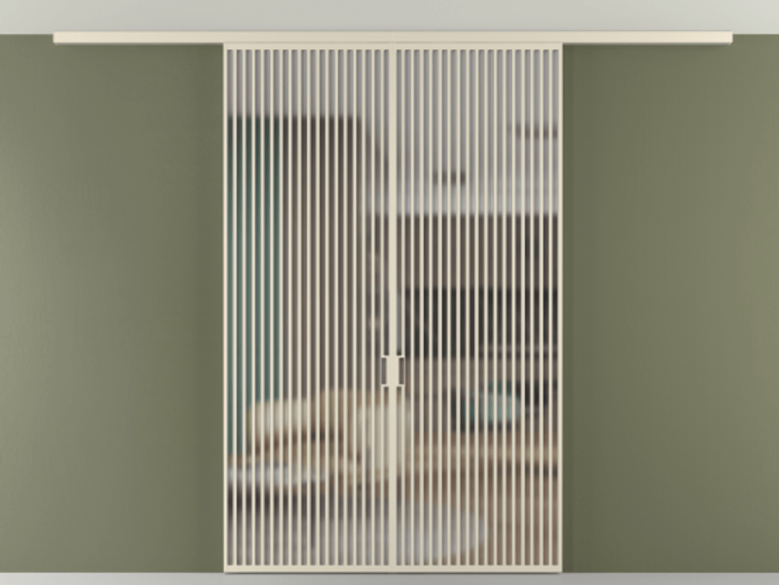 Перегородка Формато вдоль стены на потолок 2 створки АЛПР 040.06 Алюминий бежево-серый Сатинированное стекло "Мателюкс Кристал Вижн", калёное, матовое, каленое 6 мм Цена 3099000 AMD | Volhovec