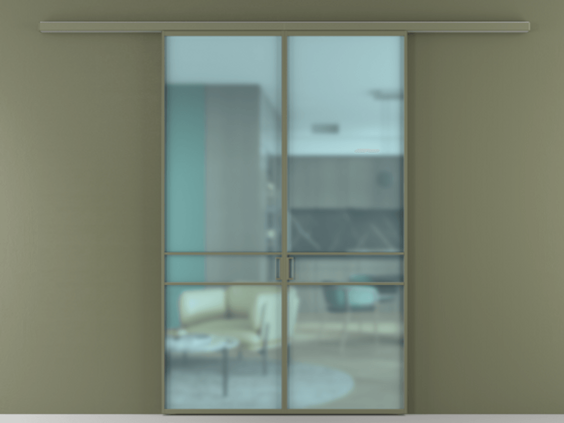 Перегородка Formato вдоль стены 2 створки АЛПР 040.02 Алюминий оливковый тёмный Сатинированное голубое стекло, триплекс Цена 1368800 AMD | Volhovec