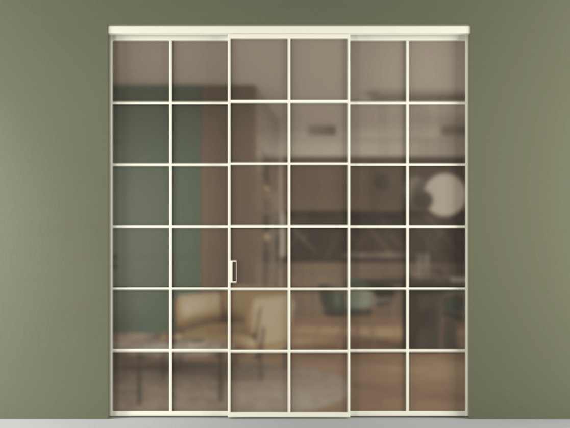 Перегородка Формато внутри проёма 3 створки АЛПР 040.05 Алюминий молочно-белый Сатинированное бронзовое стекло, триплекс Цена 1718540 AMD | Volhovec