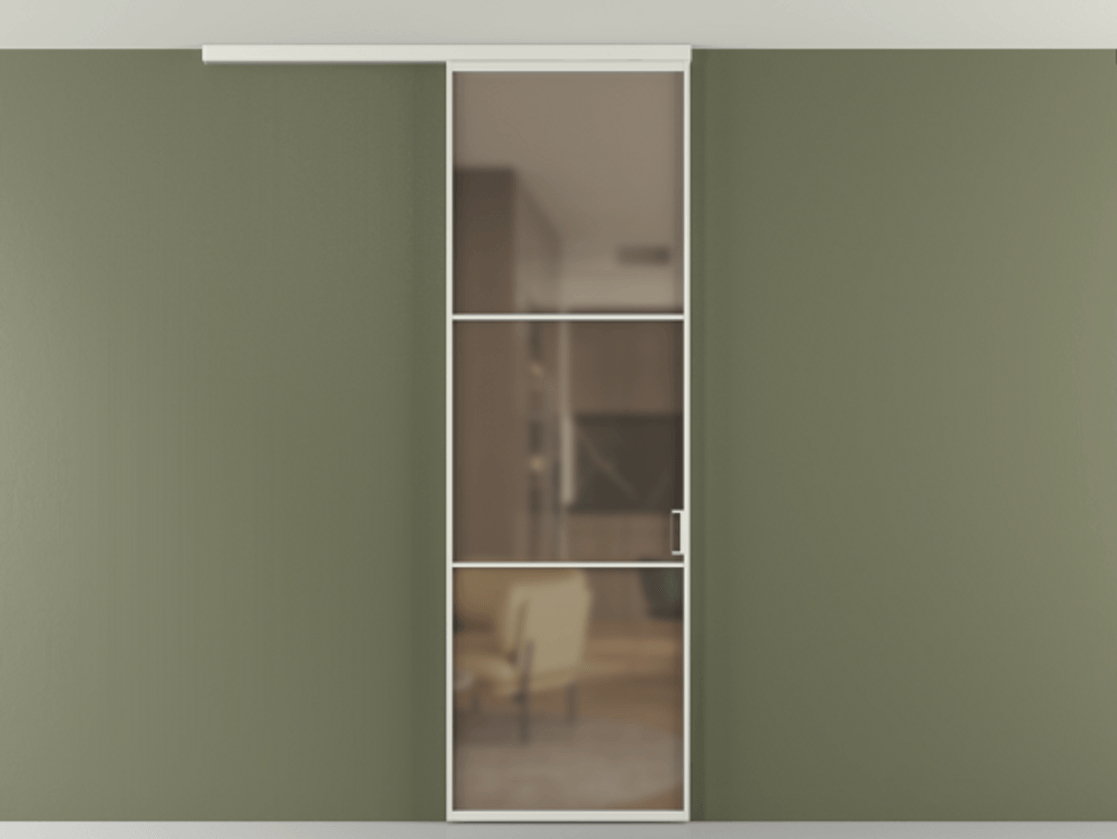 Перегородка Формато вдоль стены на потолок 1 створка АЛПР 040.03 Алюминий серый Сатинированное бронзовое стекло, триплекс Цена 681060 AMD | Volhovec