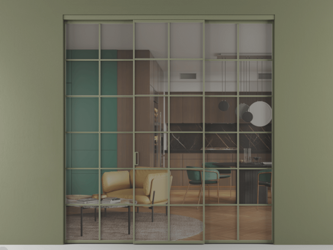 Перегородка Формато внутри проёма 3 створки АЛПР 040.05 Алюминий оливковый тёмный Прозрачное серое стекло, триплекс Цена 1718540 AMD | Volhovec