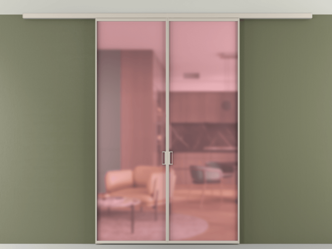 Перегородка Формато вдоль стены на потолок 2 створки АЛПР 040.01 Алюминий светло-бежевый Сатинированное розовое стекло, триплекс Цена 1198400 AMD | Volhovec