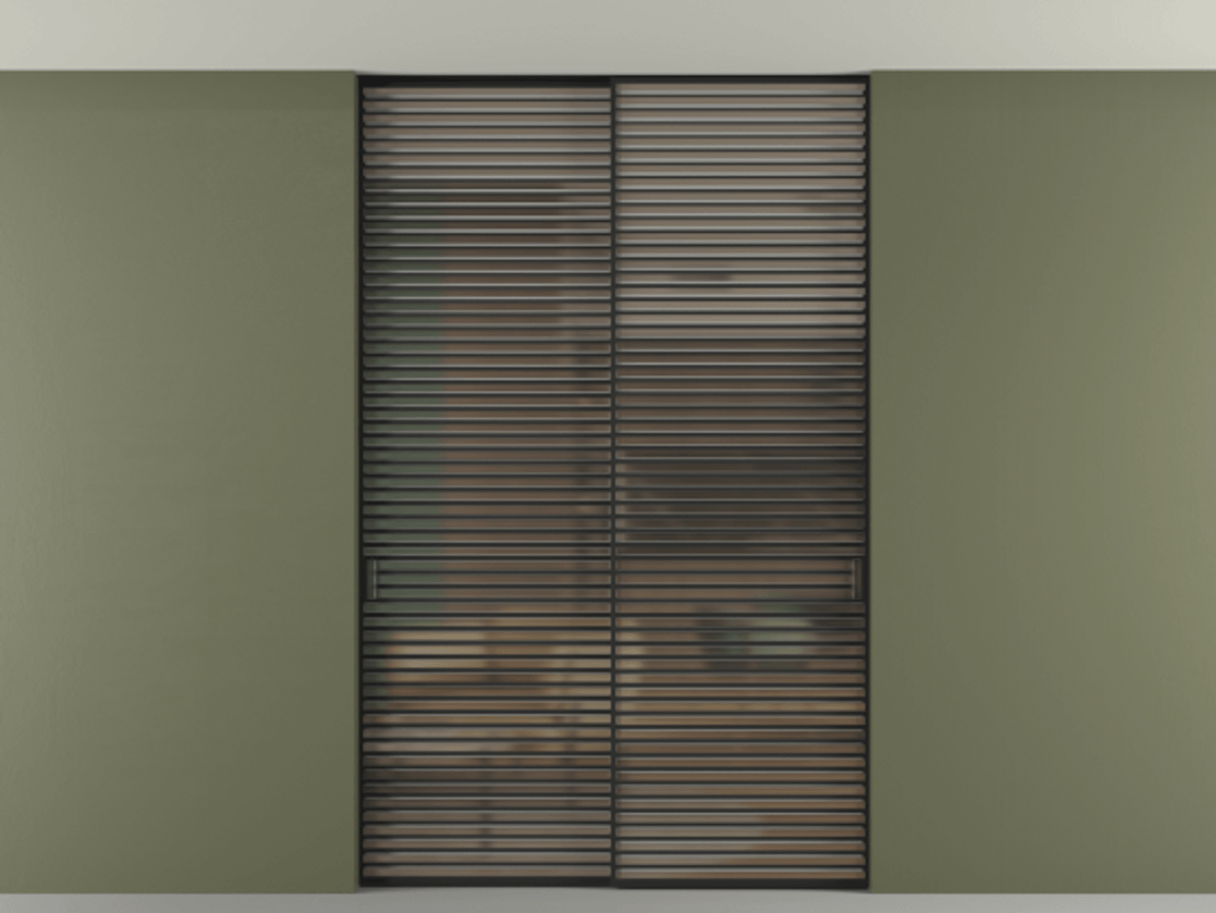 Перегородка Formato внутри проёма скрытое крепление в потолок 2 створки АЛПР 040.07 Алюминий Черный Сатинированное бронзовое стекло, триплекс Цена 396220 ₽ | Volhovec