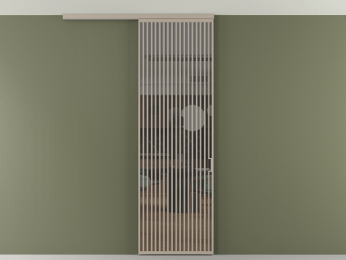 Перегородка Формато вдоль стены на потолок 1 створка АЛПР 040.06 Алюминий бисквитный Прозрачное серое стекло, триплекс Цена 1262670 AMD | Volhovec