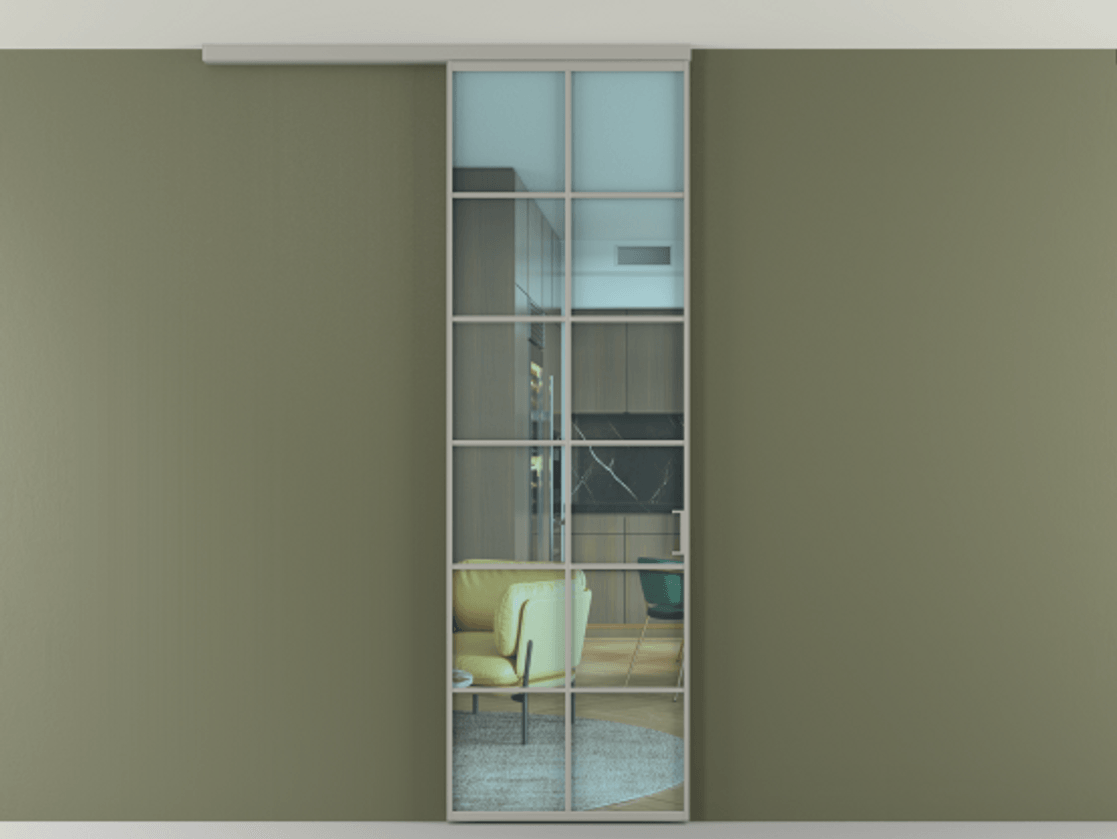 Перегородка Формато вдоль стены на потолок 1 створка АЛПР 040.05 Алюминий нейтральный серый Прозрачное голубое стекло, триплекс Цена 696600 AMD | Volhovec