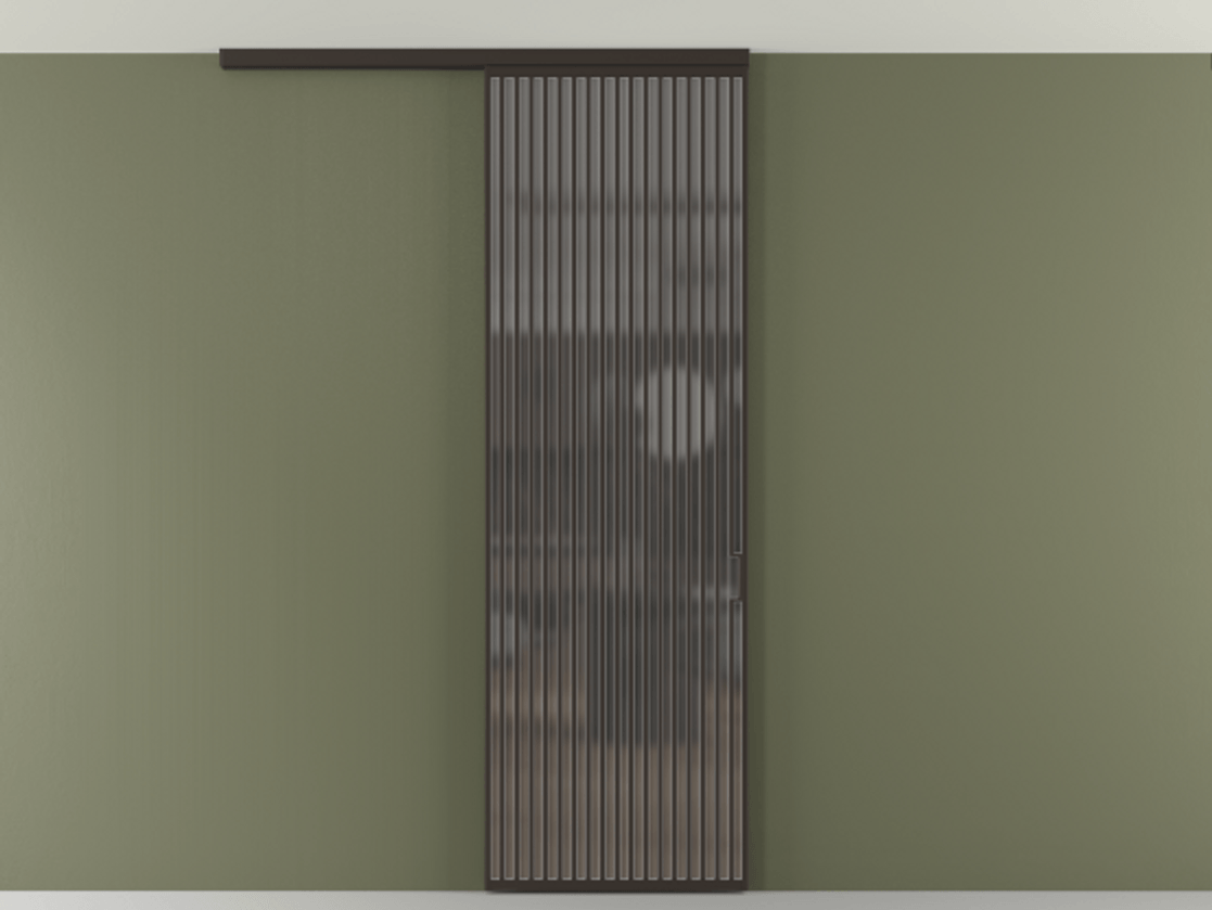 Перегородка Формато вдоль стены на потолок 1 створка АЛПР 040.06 Алюминий антрацит Сатинированное серое стекло, триплекс Цена 1262670 AMD | Volhovec