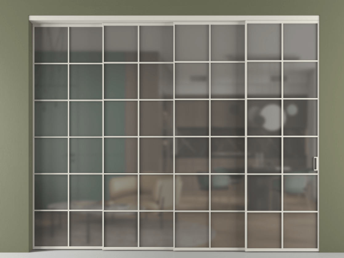 Перегородка Формато внутри проёма 4 створки с синхронным механизмом АЛПР 040.05 Алюминий тёплый серый Сатинированное серое стекло, триплекс. Цена 3295660 AMD 1. Полотно 4 шт. (800/2100 мм)
2. Комплект установки раздвижной системы
3. Базовый комплект фурнитуры
4. Комплект фурнитуры телескопик синхро-3
5. Ручка Рондо. Фабрика дверей Волховец 8 (800) 551 43 19 Перегородка Формато внутри проёма 4 створки с синхронным механизмом АЛПР 040.05 Алюминий тёплый серый Сатинированное серое стекло, триплекс Цена 3295660 AMD | Volhovec