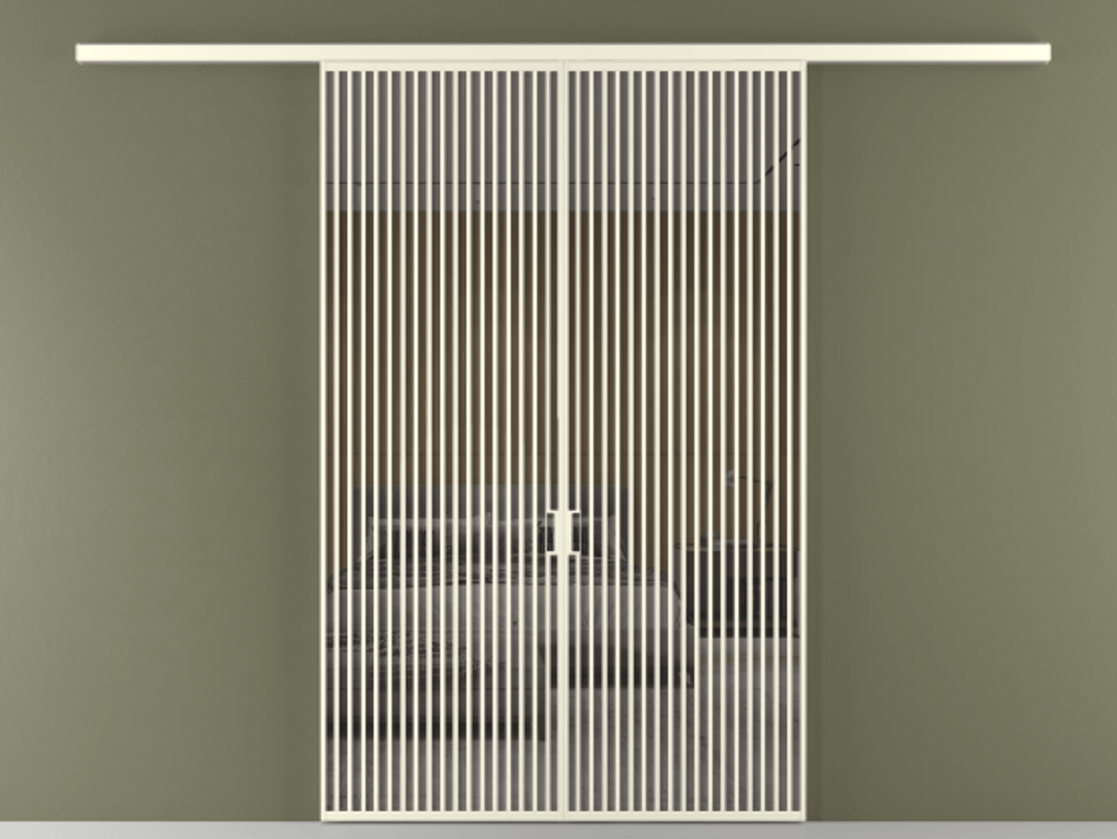 Перегородка Formato вдоль стены 2 створки АЛПР 040.06 Алюминий молочно-белый Рефлективное серое стекло "Stopsol", калёное Цена 3001080 AMD | Volhovec