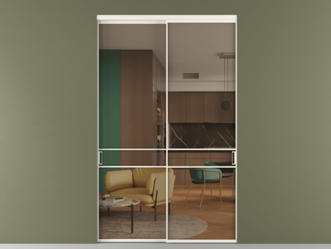 Перегородка Формато внутри проёма 2 створки АЛПР 040.02 Алюминий пудровый белый Прозрачное бронзовое стекло, триплекс Цена 2864510 AMD  | Volhovec