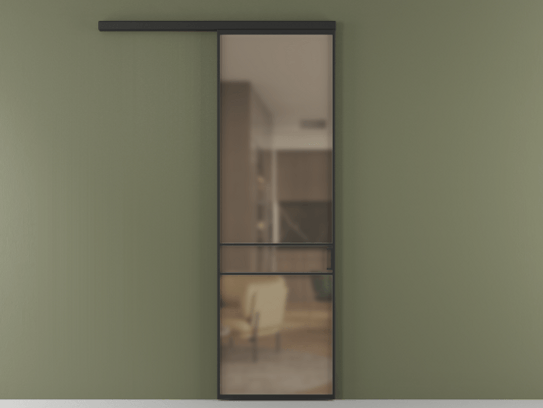 Перегородка Formato вдоль стены одностворчатая АЛПР 040.02 Алюминий Черный Сатинированное бронзовое стекло, триплекс, 6 мм Цена 738470 AMD  | Volhovec