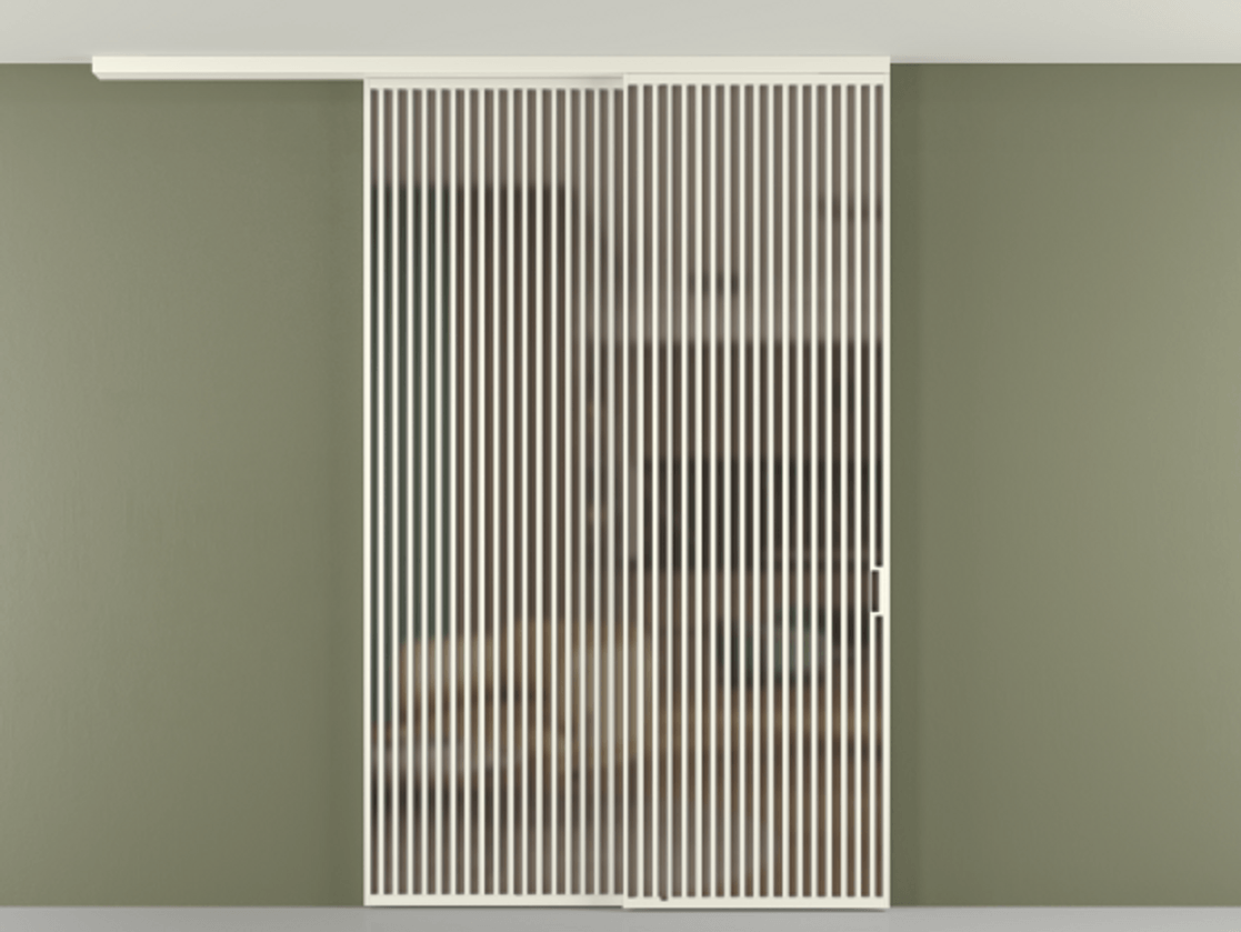 Перегородка Формато вдоль стены на потолок 2 створки с синхронным механизмом АЛПР 040.06 Алюминий жемчужный Сатинированное бронзовое стекло, триплекс Цена 3037880 AMD | Volhovec