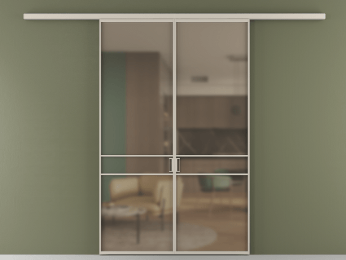 Перегородка Формато вдоль стены 2 створки АЛПР 040.02 Алюминий светло-бежевый Сатинированное бронзовое стекло, триплекс Цена 1318110 AMD | Volhovec