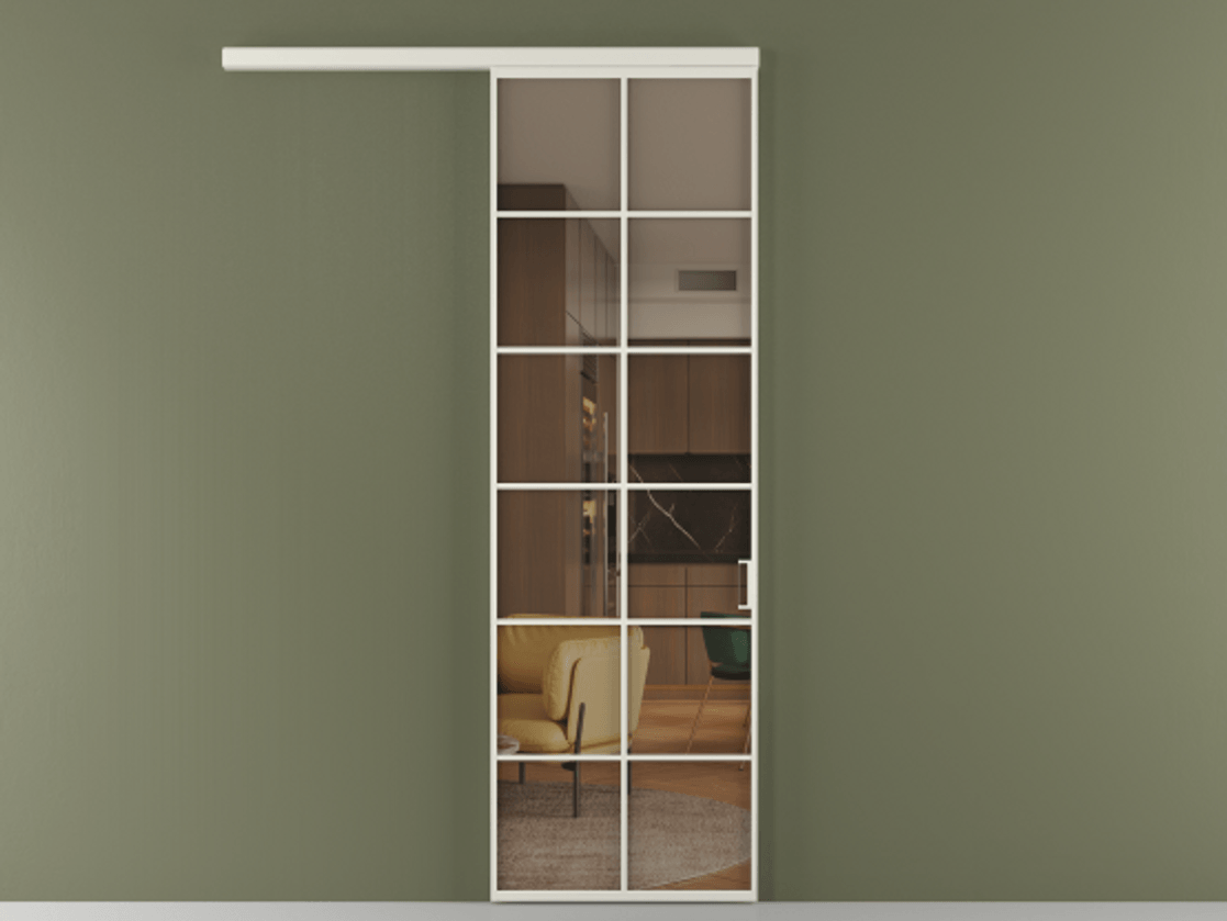 Перегородка Formato вдоль стены 1 створка АЛПР 040.05 Алюминий Белый Прозрачное бронзовое стекло, триплекс Цена 727140 AMD  | Volhovec