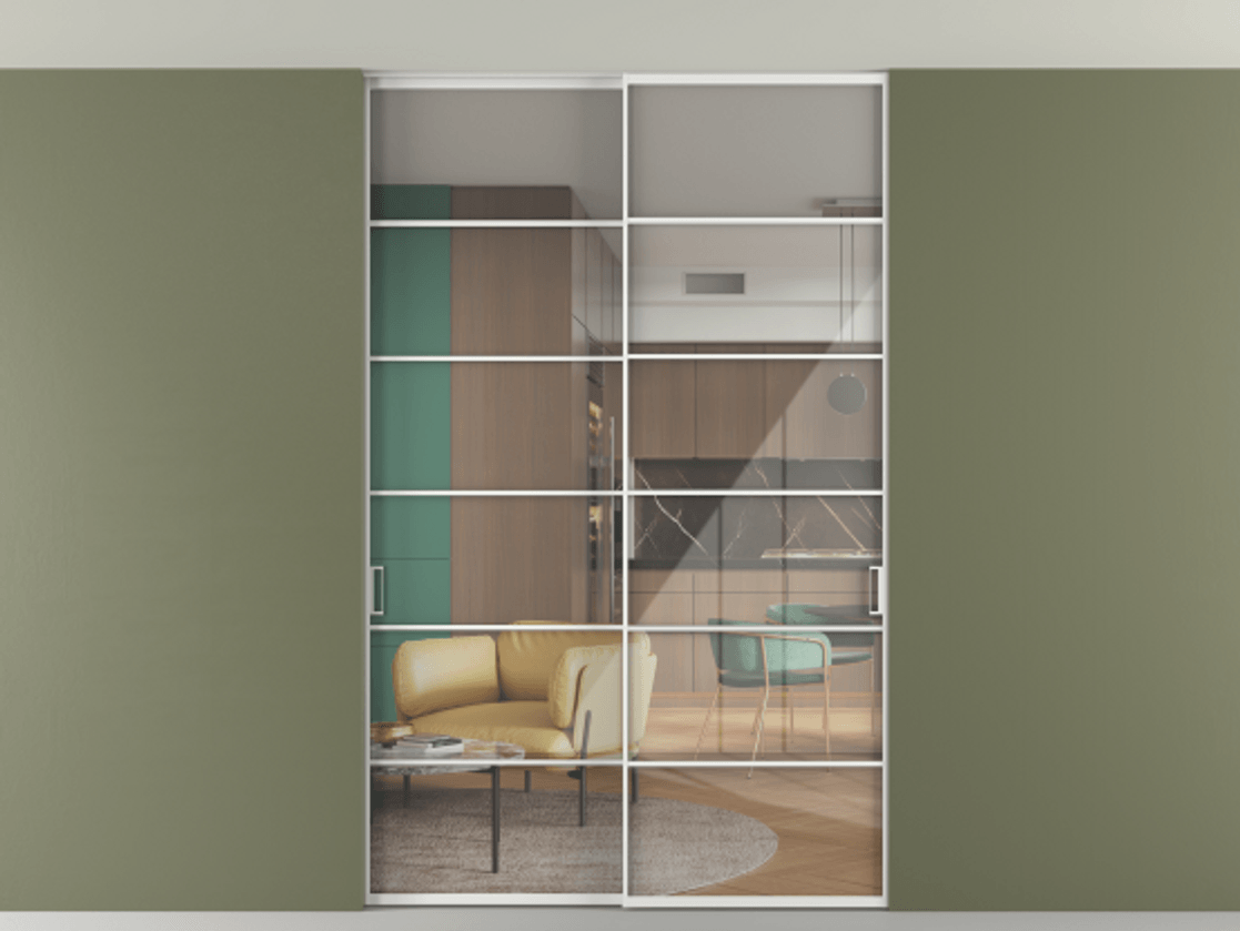 Перегородка Формато внутри проёма скрытое крепление в потолок 2 створки АЛПР 040.04 Алюминий белоснежный Рефлективное прозрачное стекло "Стопсол", калёное. Цена 2176150 AMD 1. Полотно 2 шт. (800/2100 мм)
2. Комплект установки раздвижной системы
3. Базовый комплект фурнитуры
4. Ручка Рондо. Фабрика дверей Волховец 8 (800) 551 43 19 Перегородка Формато внутри проёма скрытое крепление в потолок 2 створки АЛПР 040.04 Алюминий белоснежный Рефлективное прозрачное стекло "Стопсол", калёное Цена 2176150 AMD | Volhovec