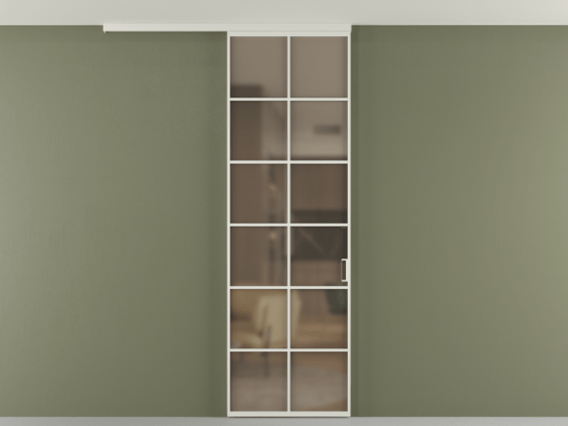 Перегородка Формато вдоль стены на потолок 1 створка АЛПР 040.05 Алюминий Белый Сатинированное бронзовое стекло, триплекс Цена 815960 AMD | Volhovec