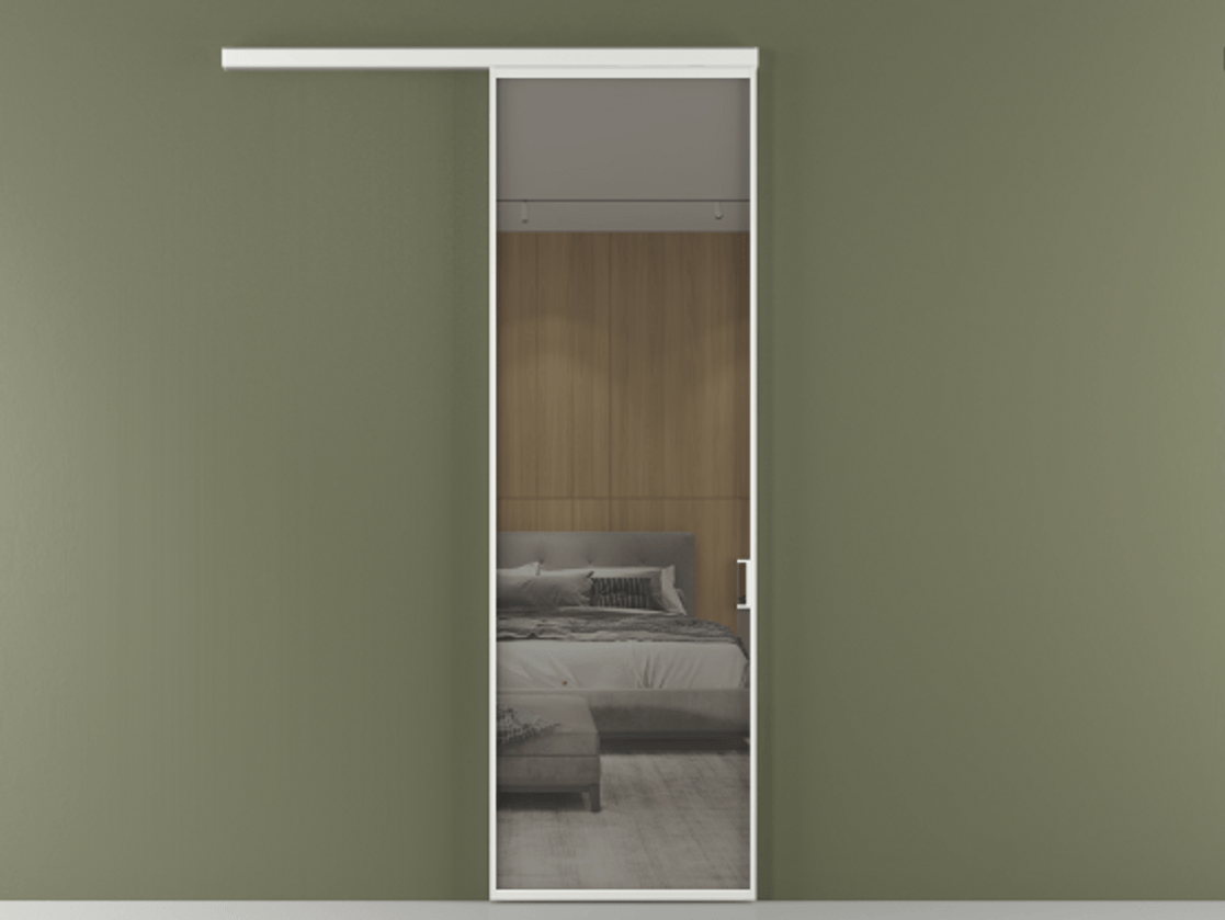 Перегородка Formato вдоль стены 1 створка АЛПР 040.01 Алюминий белоснежный Рефлективное серое стекло "Stopsol", калёное Цена 834230 AMD  | Volhovec