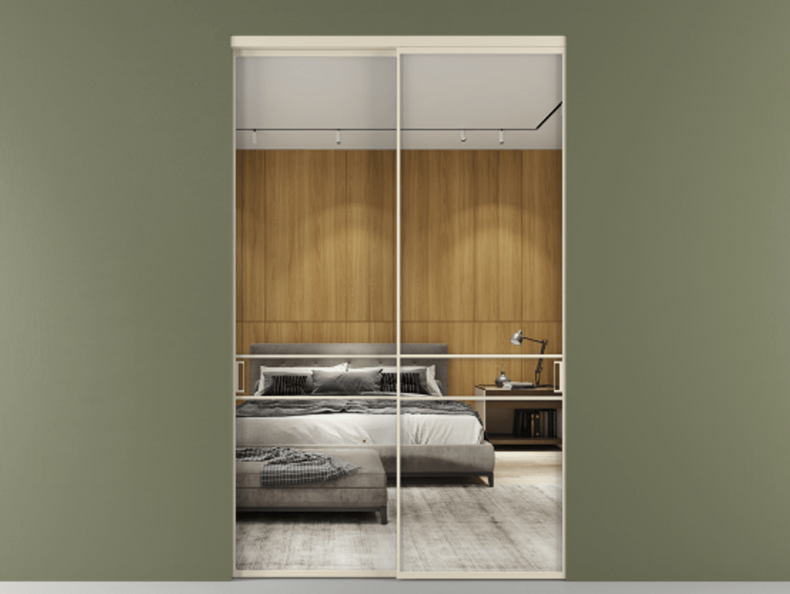 Перегородка Formato внутри проёма 2 створки АЛПР 040.02 Алюминий бежево-серый Двустороннее зеркало, триплекс , триплекс 6 мм Цена 3117750 AMD  | Volhovec