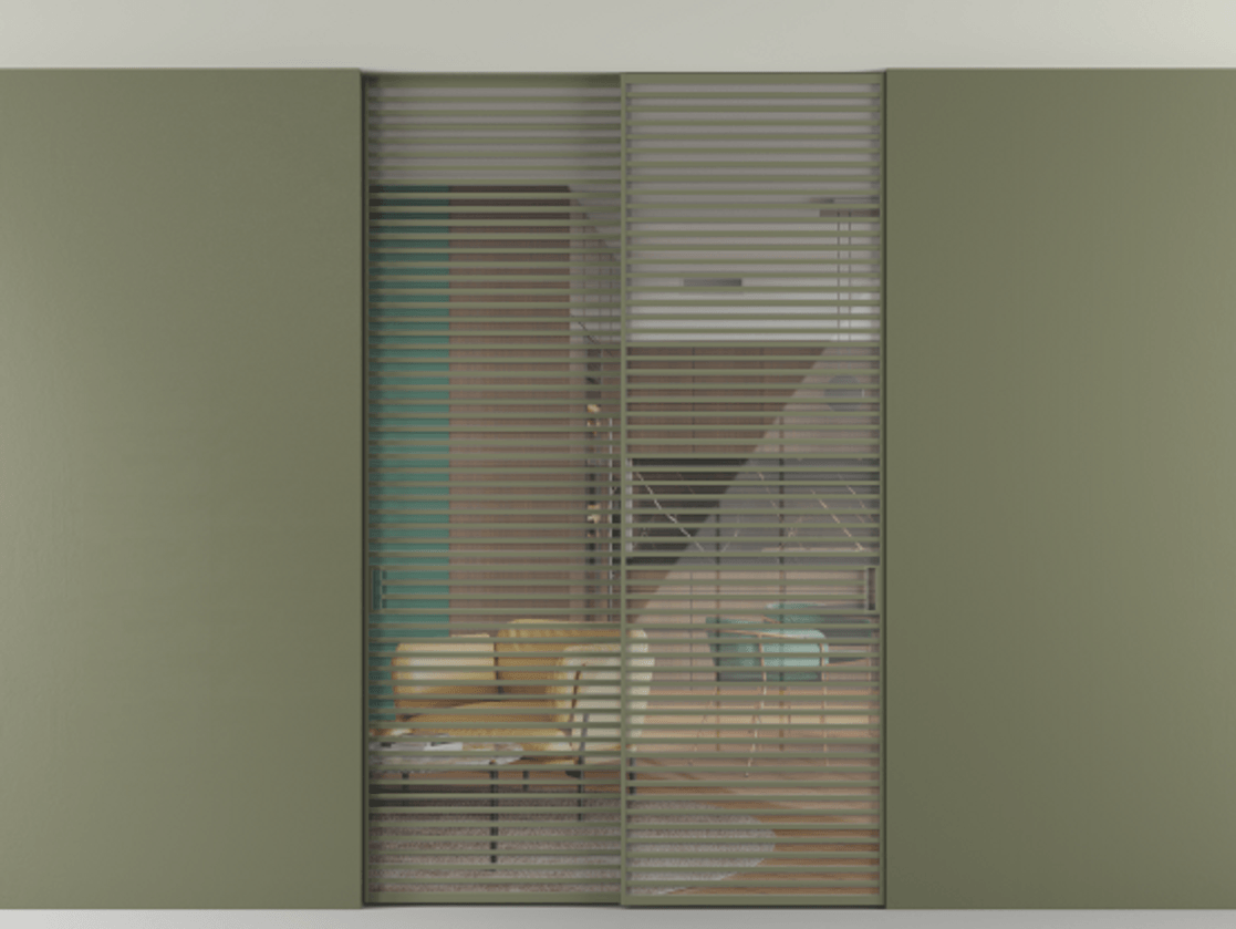 Перегородка Формато внутри проёма скрытое крепление в потолок 2 створки АЛПР 040.07 Алюминий оливковый тёмный Рефлективное прозрачное стекло "Стопсол", калёное Цена 3514430 AMD | Volhovec